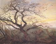 Caspar David Friedrich, Tree with Crows Tumulus(or Huhnengrab) beside the Baltic Sea with Rugen Island in the Distance (mk05)